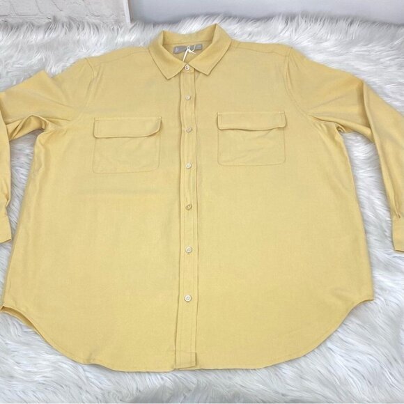 Everlane‎ Women's NWT Yellow Silk Relaxed Long Sleeve Designer Shirt 10/C46 - Picture 5 of 11